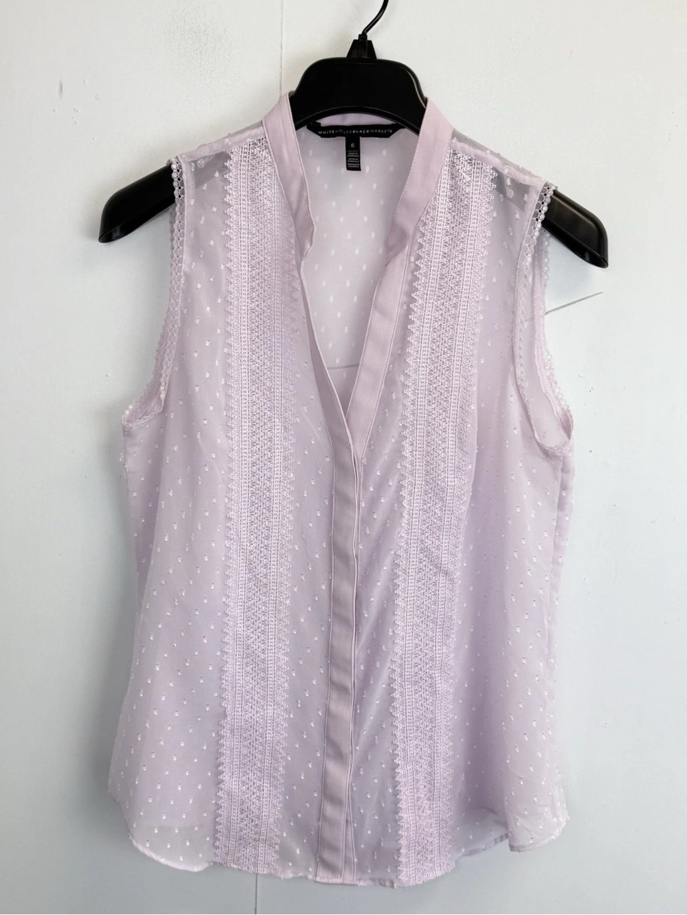 Ann Taylor Light Lavender Sleeveless Swiss Dot Lace-Trim Blouse